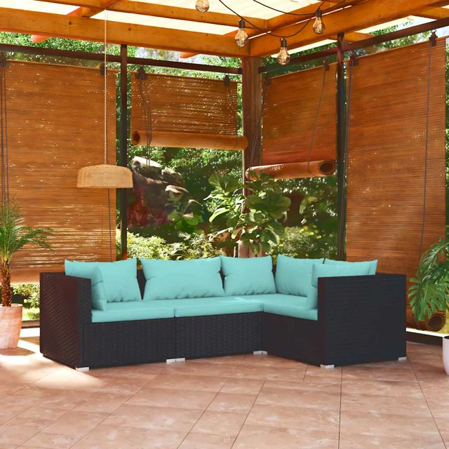 vidaXL Ensemble Lounge de Jardin 4 Pcs avec Coussins en Rotin Synthétique Noir