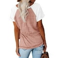 thumbnail image 2 of Langwyqu Womens Henley V Neck Raglan Short Sleeve Color Block T Shirts, 2 of 2