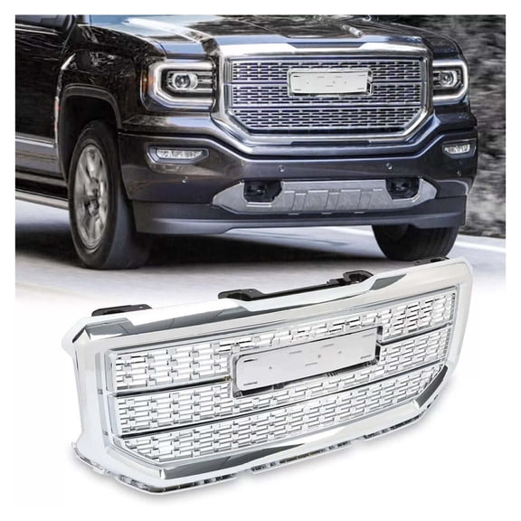 WaiRitoday Front Upper Chrome Mesh Grille Compatible with 2016-2018 GMC Sierra 1500 Denali Style