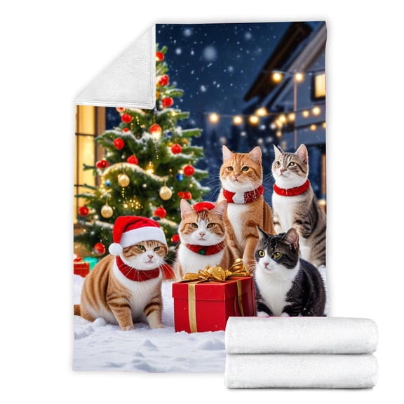 Christmas Cat Blanket Winter Warm Soft Cozy Holiday Throw for Couch Bed Santa Themed Festive