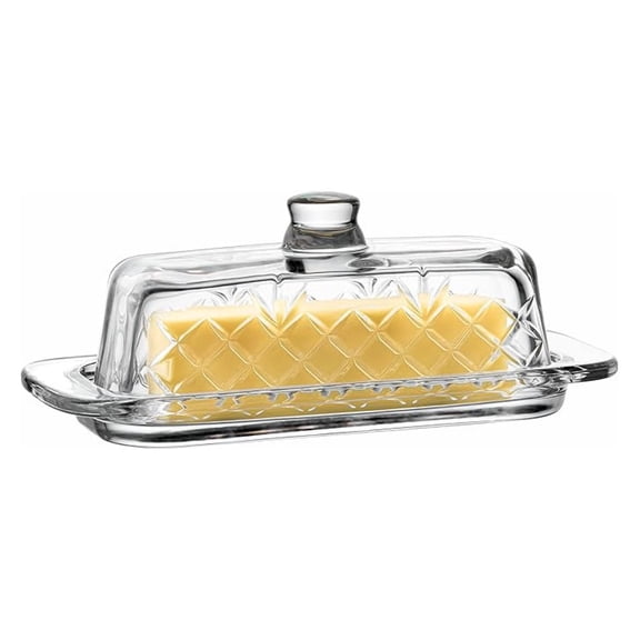 Glass Butter Dish with Lid, Single Stick Container with Handle Cover, Rustic Farmhouse or Vintage Boho Kitchen Accessory, Clear