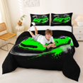 thumbnail image 3 of Castle Fairy Retro Racing Car Full Size Comforter Sets 3 Pieces for Kids, Race Flag Design Bedding Sets for Bedroom, Green Black,Black Reversible, 3 of 6