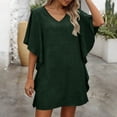 thumbnail image 6 of Womens Linen Coverups Dress Batwing Sleeve Beach Vacation Dress Summer Casual Going Out Dress Army Green, 2XL, 6 of 6