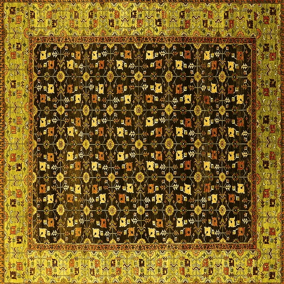 Ahgly Company Indoor Square Oriental Yellow Industrial Area Rugs, 3' Square
