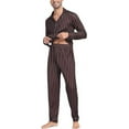 thumbnail image 6 of Aiyino Men's Silk Satin Pajama Set Striped Long Sleeve Button Down Classic Sleepwear Loungewear with Front Pocket, 6 of 8