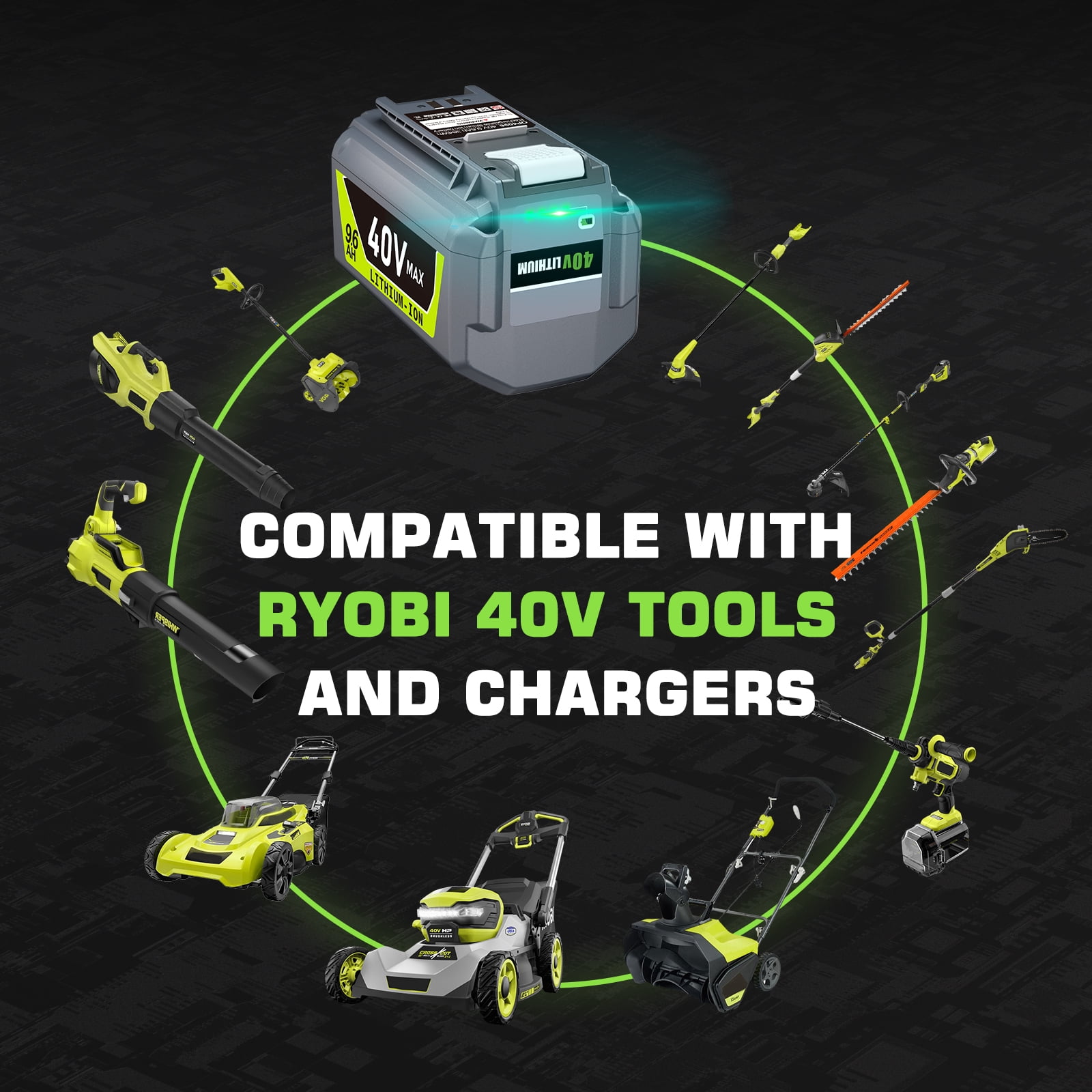 TenHutt  40V 9.6Ah Battery Replacement for Ryobi 40V Battery OP4050, OP40602 Lithium Cordless Tools