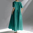 thumbnail image 4 of LWavelet Women's Short Sleeve Oversized Linen Blend Midi Dress with Pockets for Casual & Summer Wear Green 2XL, 4 of 4