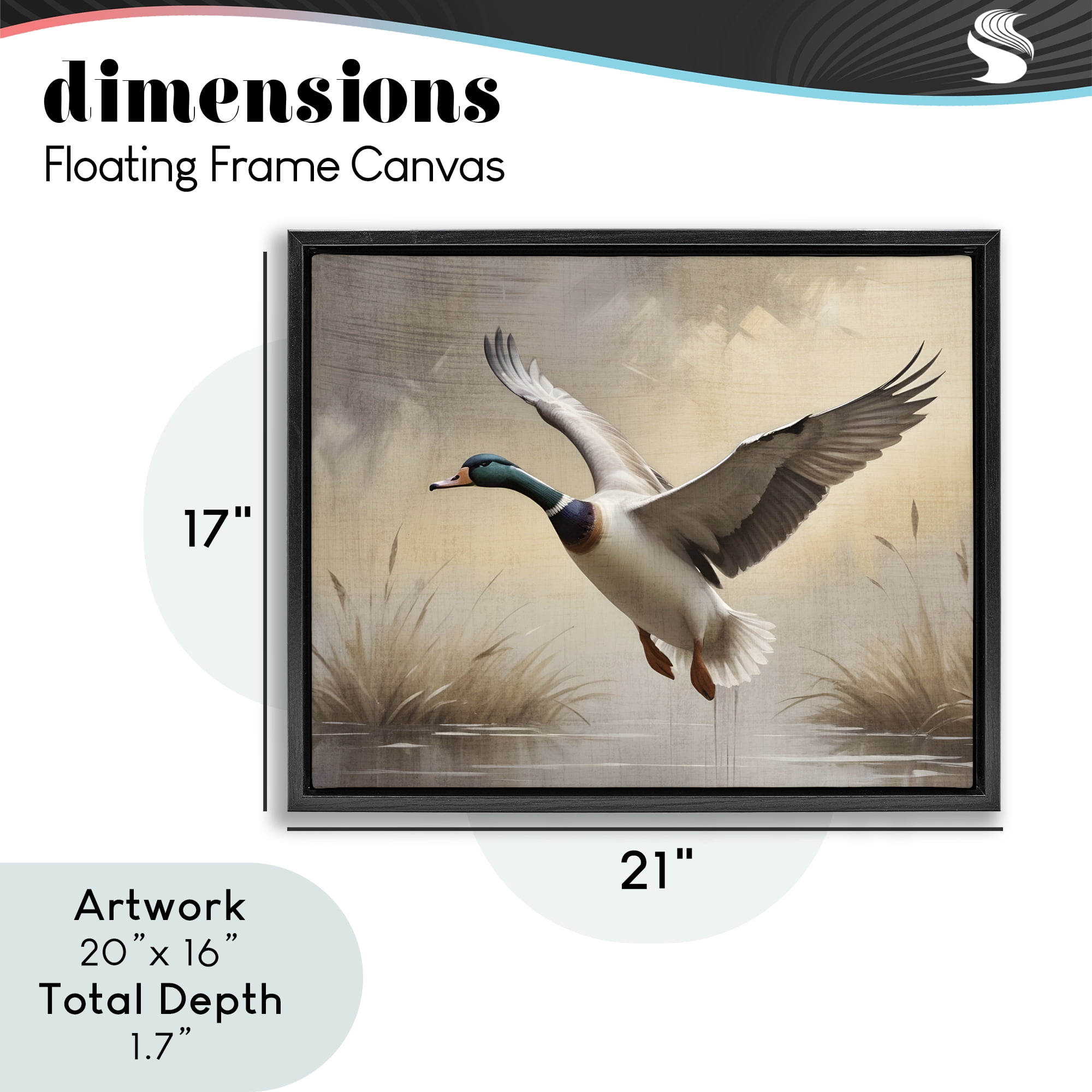 Stupell Industries Gliding Mallard over Wetlands Black Framed Floater Canvas Wall Art, design by Susan Arnot