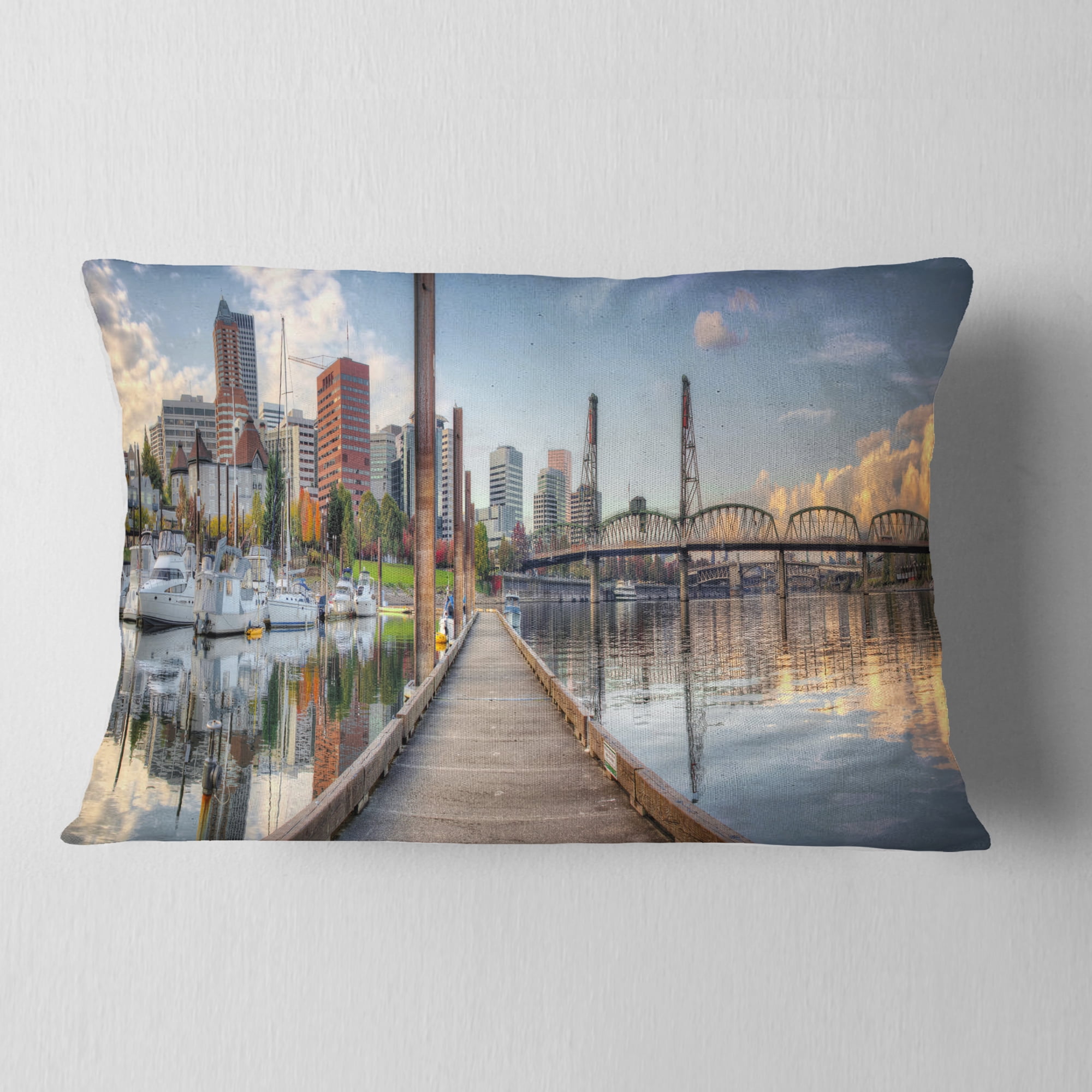 Designart Marina Along the River - Landscape Photography Throw Pillow - 12x20