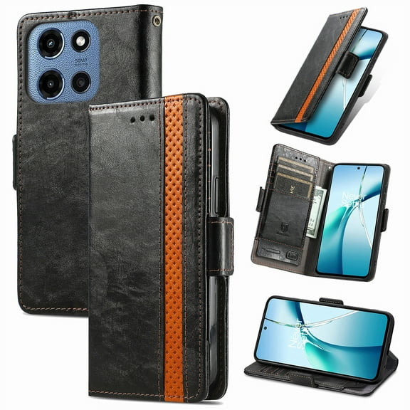 Compatible with Moto G 5G(2025) Wallet Case, Vintage PU Leather Classic Magnetic Clasp Flip Kickstand Folio Case with Card Holders RFID Blocking [Shockproof TPU Inner Shell] Phone Cover,Black