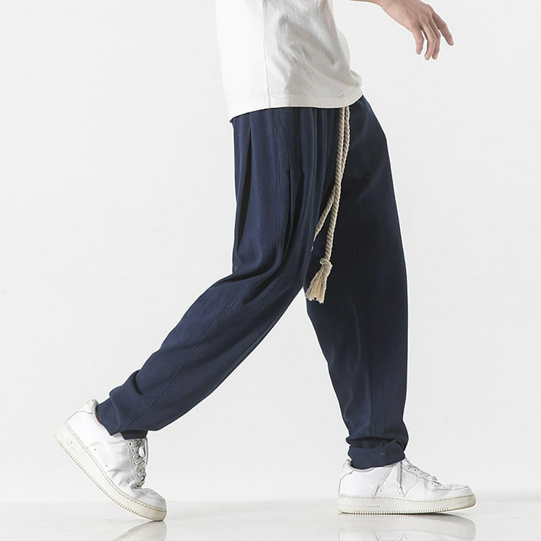 YUHAOTIN Sweatpants for Men with Pockets Sweat Kamo Fitness Sweatpants  Men's Cotton Linen Pants Japanese Pants Large Loose Casual Wide Leg Pants 
