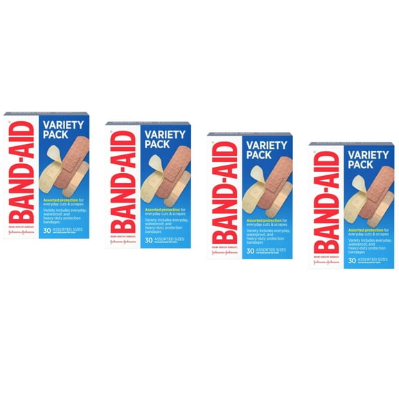 Band-Aid Brand Adhesive Bandages Variety Pack, Assorted Sizes, 30 ct (Pack of 4)