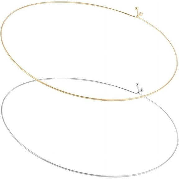 1Set 2Pcs 2 Colors 304 Stainless Steel Choker Necklaces Wire Wrap Collar Necklaces for Women Gold Open Choker Necklace Metal Plain Chocker Collar Necklace for DIY Jewelry Making