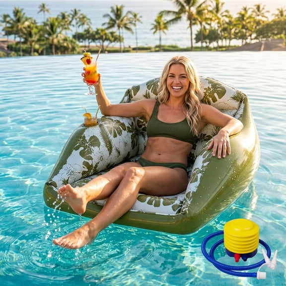 3-in-1 Inflatable Pool Lounge Chair, Heavy Duty Sofa Pool for Adults, Pool Float Chair & Water Hammock with Cup Holder, Multi-Purpose Floating Chair for Beach, Lake & Summer Vacation