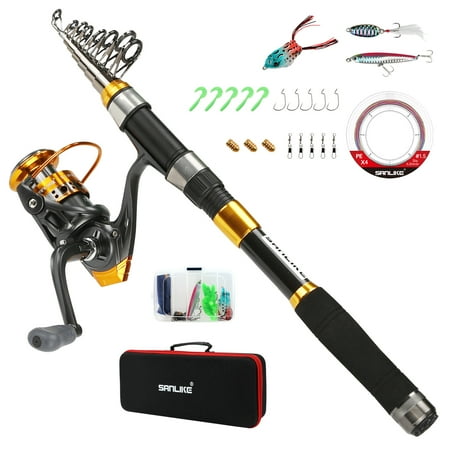 SAN LIKE Fishing Rod and Reel Combos  Carbon Fiber Telescopic Fishing Pole Combo Set Quick Set Spinning Reel with Lures Accessories Travel Kit and Carrier Bag for Saltwater Freshwater 7.8FT