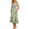 thumbnail image 2 of INSPIRE CHIC Vintage Floral Dresses for Women's Off Shoulder Smock Flowy Midi Dress XS Green, 2 of 6