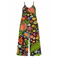 thumbnail image 7 of Women's Casual Sleeveless Jumpsuits Iridescent Floral Symbols Spaghetti Strap Wide Leg Pants Rompers with Pockets, 7 of 7