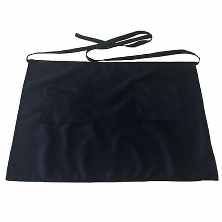 

Half-length Working Apron Waist Apron Short Serving Aprons with Pockets Waiter Waitress Workwear (Black Polyester Cotton Materia