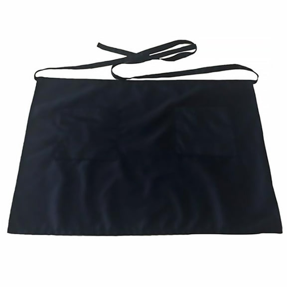 landege Half-length Working Apron Waist Apron Short Serving Aprons with Pockets Waiter Waitress Workwear (Black Polyester Cotton Material)