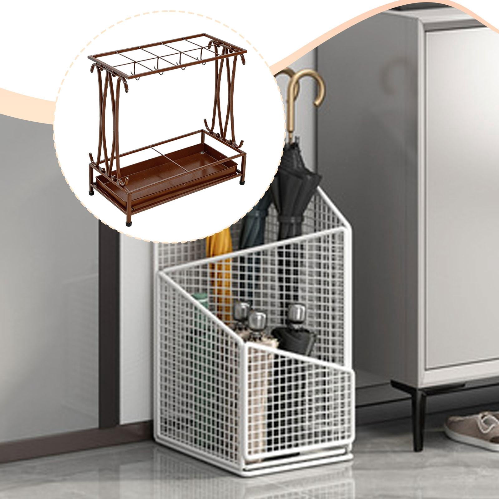 Fiocias Iron Umbrella Holder with Drip Tray Rectangular Umbrella Storage Organizer Stand Brown