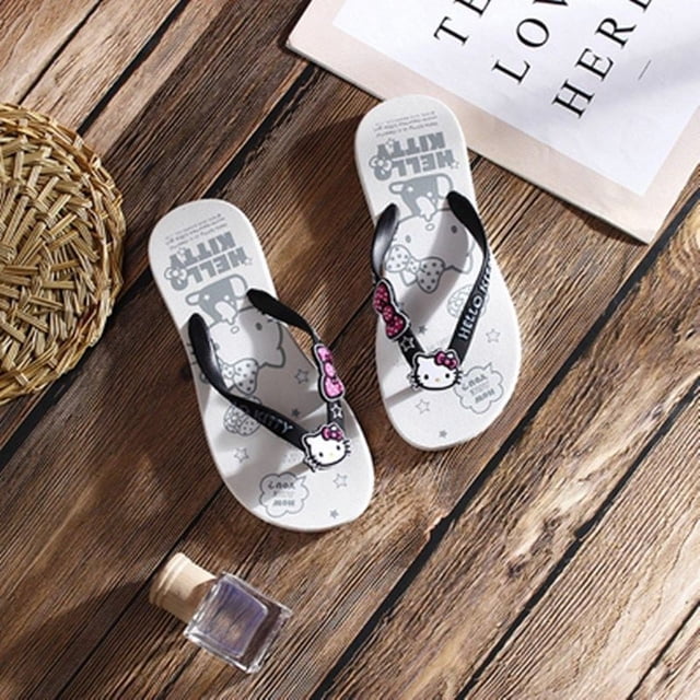 Chanclas bonitas de Hello Kitty para niñas, chanclas antideslizantes para la playa, baño, fondo suave, Clip para el pie, zapatillas frescas, Verano