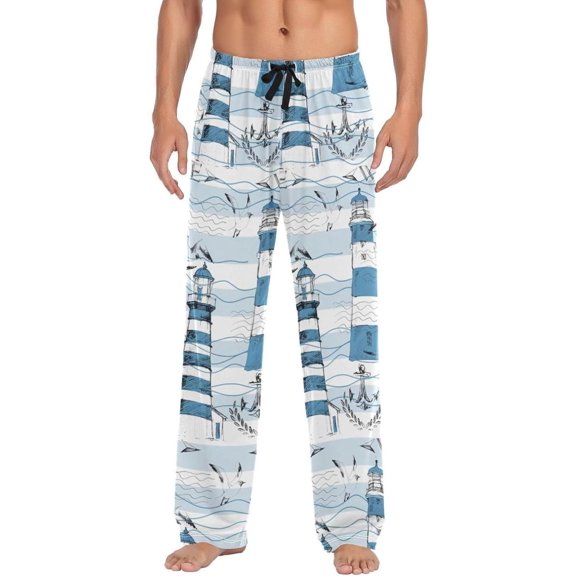 Lighthouses Anchors Ghost Pajama Pants, Men's Lounge Pants Light with Drawstring and Pockets, Christmas New Year Birthday Father's Day Gifts