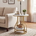 thumbnail image 5 of Tribesigns 2-Tier Round Side Table, Industrial End Table Bedside Table with Metal Frame & Open Shelf for Couch Side, Living Room (2PCS, White & Gold), 5 of 6