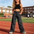 thumbnail image 3 of WUANDIXFA Hiking Pants for Girls 5-14 Years Girls Cargo Pants High Waist Wide Leg Parachute Sweatpants Y2k Baggy Casual Lightweight Joggers Fashion Trousers with Pockets,Black,13-14 Years, 3 of 6