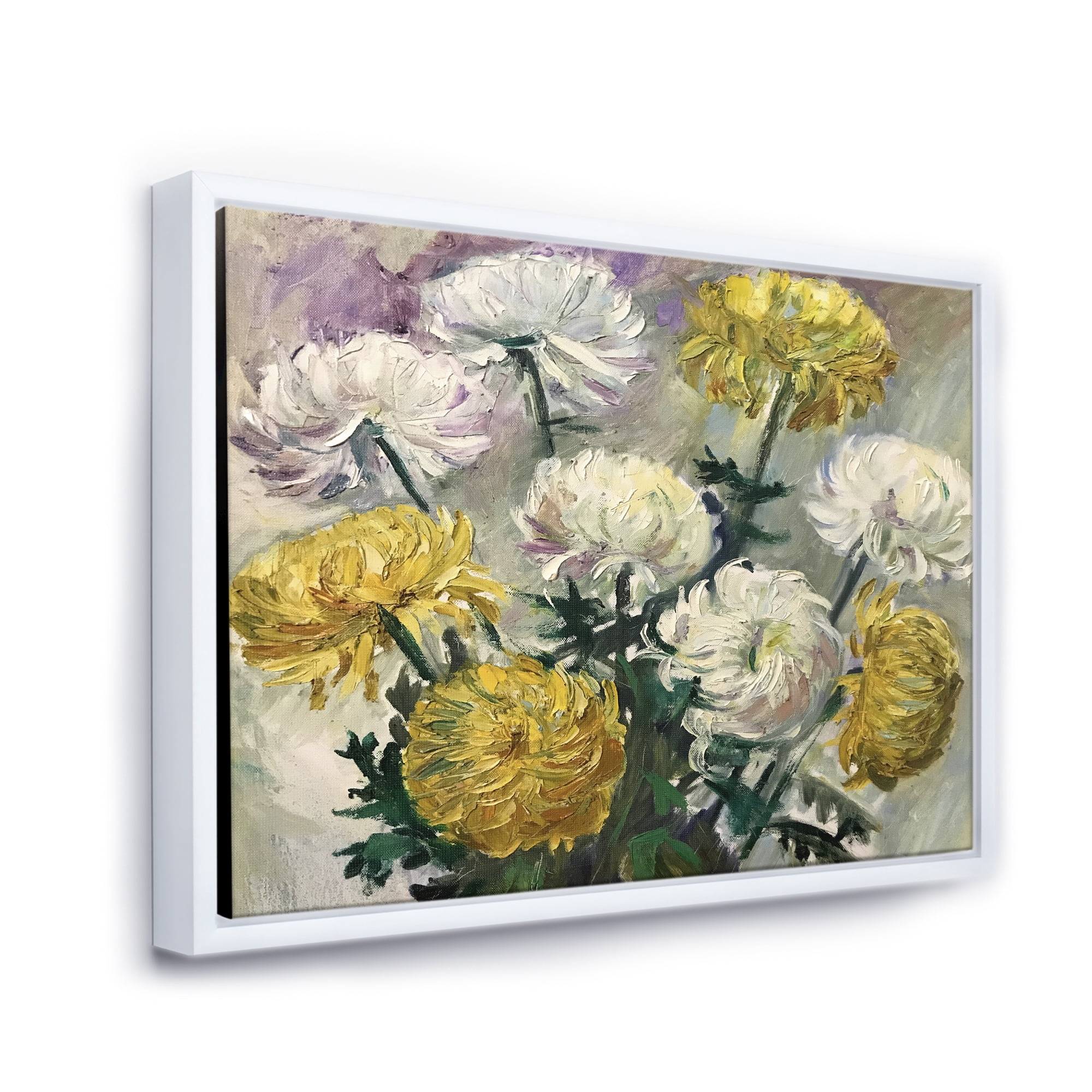 Designart 'Golden and White Daisies' Traditional Framed Canvas Wall Art Print