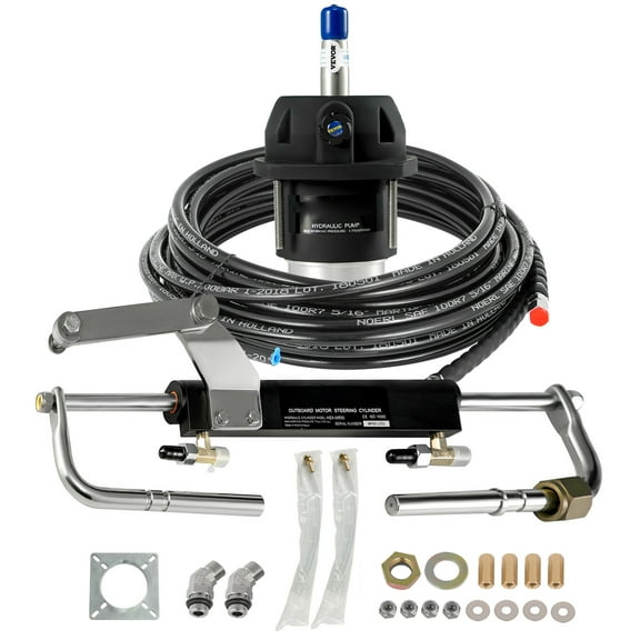 BENTISM Hydraulic Outboard Steering System Kit 90HP Marine Cylinder Helm Tubing Boat