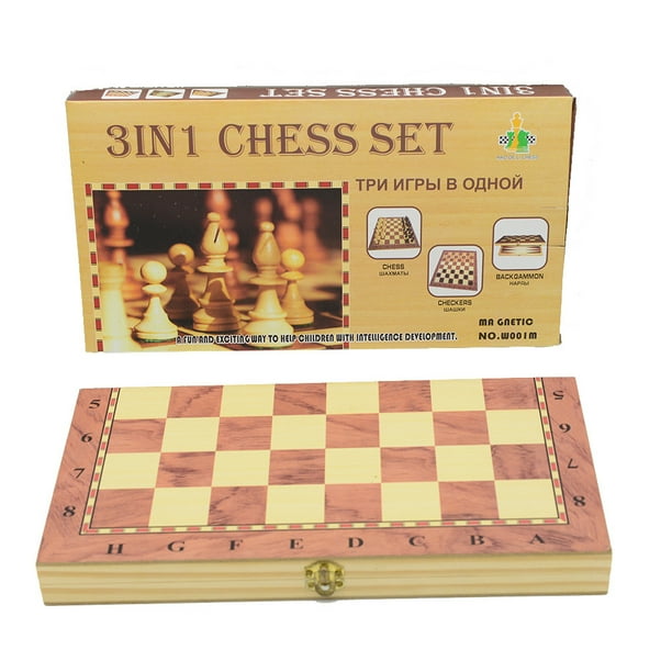 Ajedrez de madera tres en uno, juegos de mesa múltiples, rompecabezas de entretenimiento 29cm