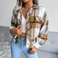 thumbnail image 3 of Jackets Womens Trendy Casual Plaid Wool Coat Long Sleeve Button Down Cropped Fall Winter Coats for Women,Khaki,XL, 3 of 8