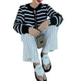 thumbnail image 5 of Qiylii Women Trendy Hollow-Out Knitted Tops, Crochet Stripe Crew Neck Long Sleeve Crop Tops for Ladies, Black, S/M/L, 5 of 9