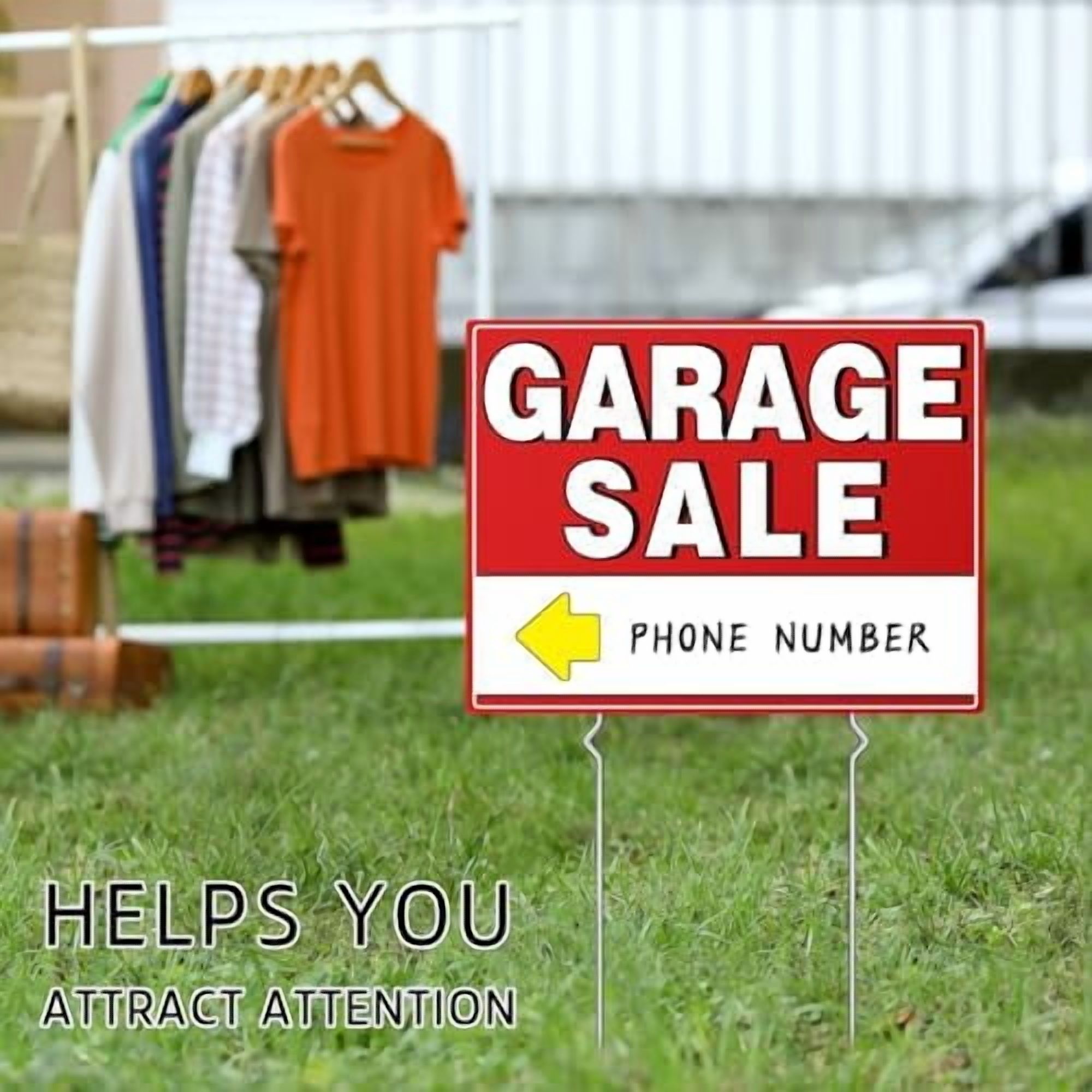 7 Pcs Garage Sale Sign With Metal Stakes, 17" x 13", Double-Sided With 20 Directional Arrow Stickers, Large Yard, Weather-Proof