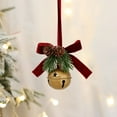 thumbnail image 2 of Red Velvet Bow Iron Christmas Bells - 3.54x3.35in Metal Hanging Tree Ornament with Bowknot Festive Decor(Gold), 2 of 6