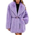 thumbnail image 2 of Miqool Women's Faux Fur Coat Lapel Collar Long Sleeve Warm Winter Coat with Pockets and Belted, 2 of 8