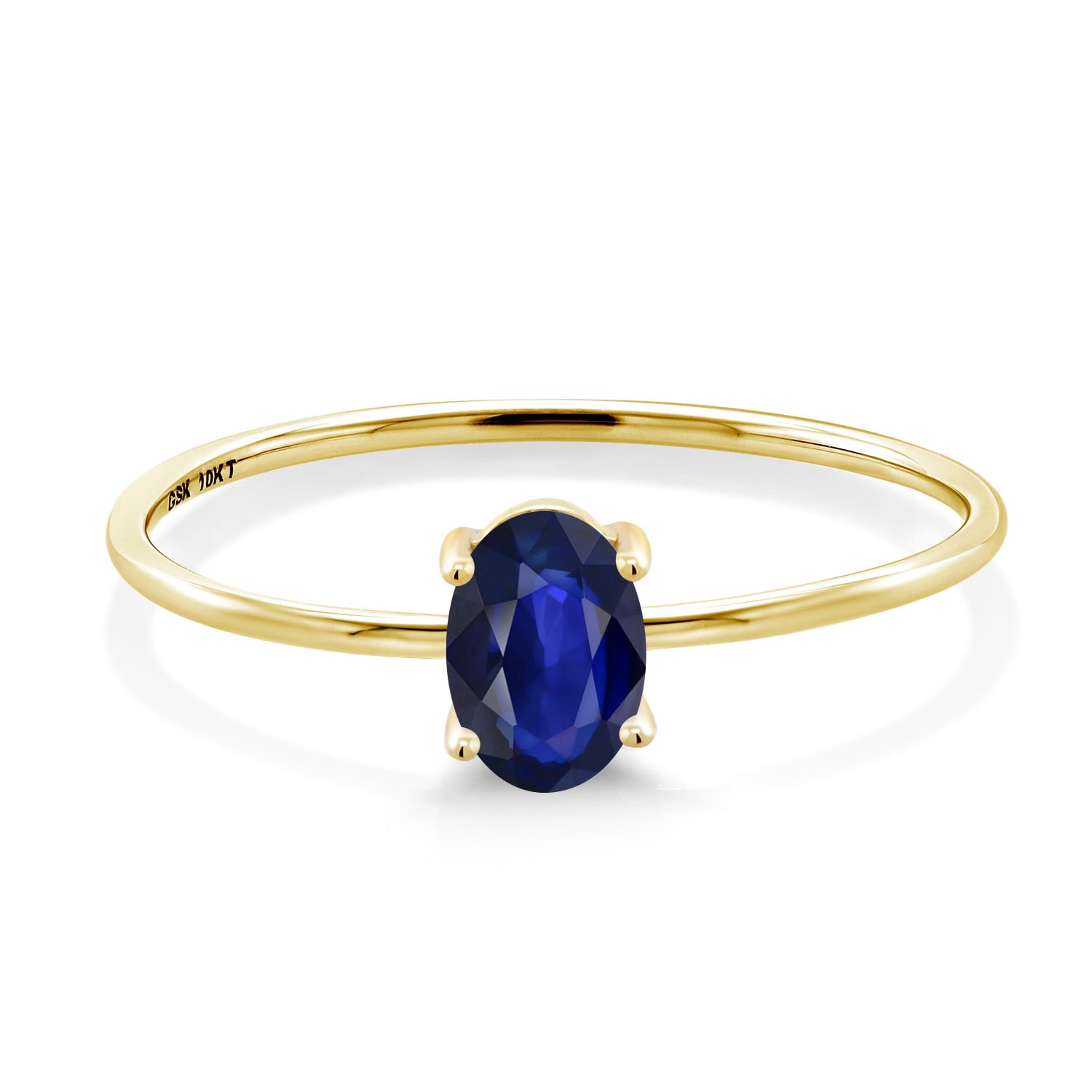 Gem Stone King 10K Yellow Gold Blue Sapphire Ring for Women (0.55 Cttw, Gemstone September Birthstone, Oval 6X4MM, Size 8.5)