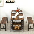 thumbnail image 1 of Dining Table Set for 4 with 2 Benches, Rectangular Table with Wine Rack & Storage Shelf, 1 of 7