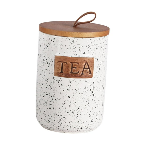 Recipiente de cerámica para organizar la despensa de la cocina moderna con tapa hermética de madera. té