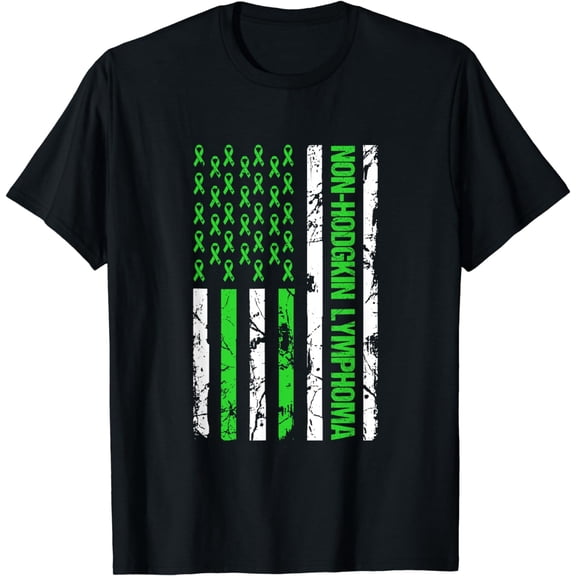 Non Hodgkin Lymphoma Flag Lime Green Ribbon Awareness T-Shirt