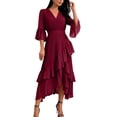 thumbnail image 2 of Ovbmpzd Wine Womens Summer Dresses Bodycon Maxi Party Cocktail Dresses Leisure V-Neck Elbow-Length Dresses Casual Dresses,L, 2 of 6