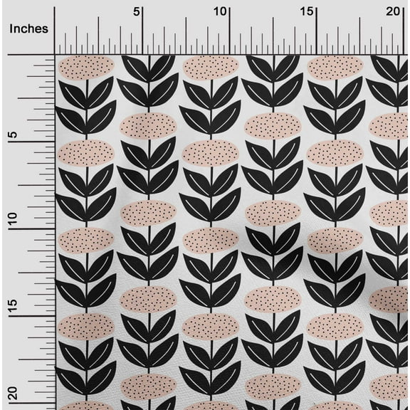 oneOone Cotton Jersey Black Fabric Leaves & Floral Block Quilting Supplies Print Sewing Fabric By The Yard 58 Inch Wide