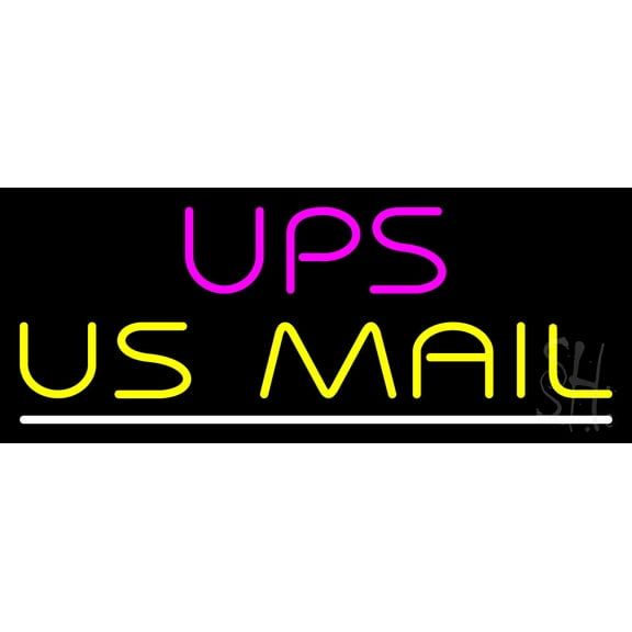 UPS US Mail White Line LED Neon Sign 13 x 32 - inches, Black Square Cut Acrylic Backing, with Dimmer - Bright and Premium built indoor LED Neon Sign for Store interior and stroefront
