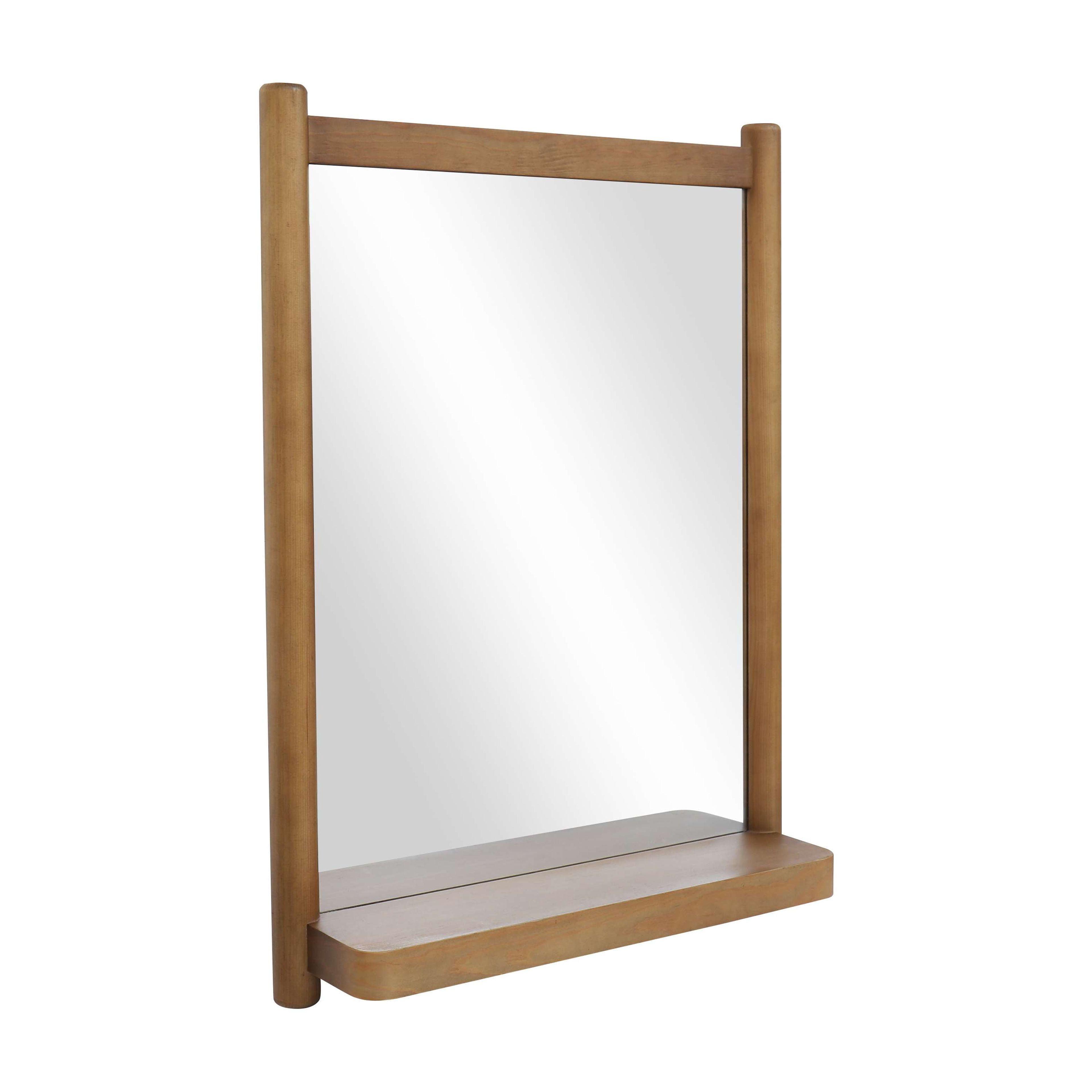 Better Homes & Gardens Craftsman Solid Wood Wall Mirror with Shelf, 21.5 x 30 in, Natural Finish
