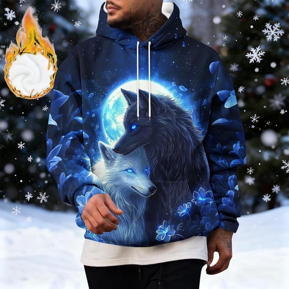Ceisia Men's Winter Wolf Totem All-Over Print Hoodie | Relaxed Fleece-Lined Casual Sweatshirt Gift