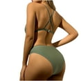 thumbnail image 6 of WREESH Womens Halter Bikini Set High Cut Bikini Solid Color Swimwear Two-Piece Slim Swimsuit Bikini Straped Swimsuits Beach Bathing Suit Olive Green, 6 of 8