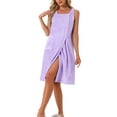 thumbnail image 4 of Inspire Chic Bata de baño para mujer, toalla de ducha, con tirantes, vestido sin mangas con botones y bolsillos, spa, XS, púrpura, 4 of 6