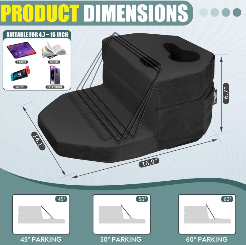 TabCouchCaddy Octagonal Couch Cup Holder Tray Pillow - Bed, Couch Caddy, Sofa, - Holds Drinks, Snacks, Remotes, Phones, Kindle, Tablet | Bed Cup Holder (Black)