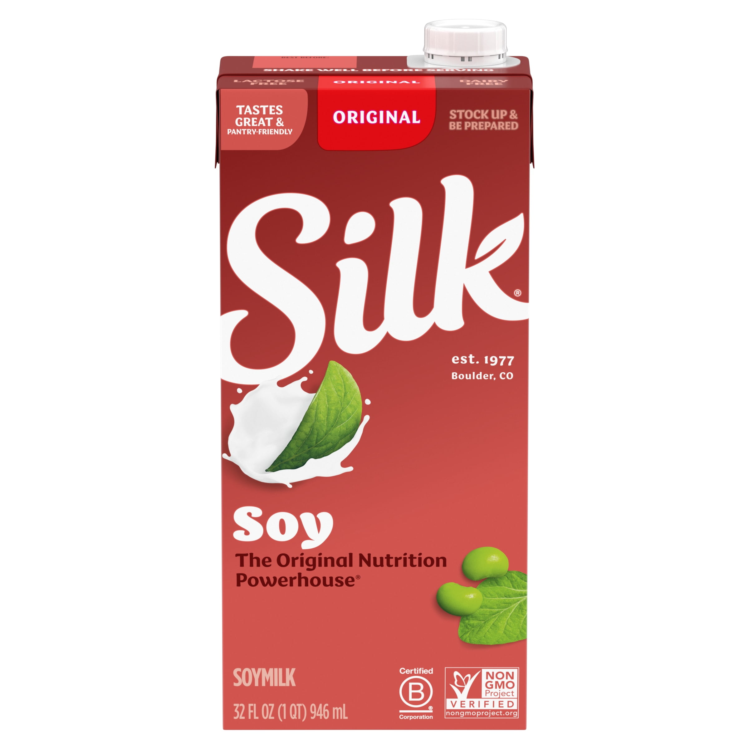 (2 pack) Silk Shelf Stable, Dairy Free, Lactose Free, Original Soy Milk, 32 fl oz Quart