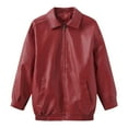 thumbnail image 6 of BYHONG Women's Loose Leather Jacket OVERSIZE Women's Jacket Long Sleeve Lapel Spring and Autumn Coat Womens Fall Jackets Red L, 6 of 7